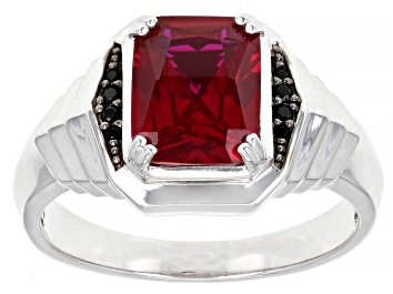 Picture of Red Lab Created Ruby Rhodium Over Sterling Silver Men's Ring 3.46ctw