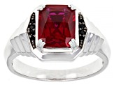 Red Lab Created Ruby Rhodium Over Sterling Silver Men's Ring 3.46ctw