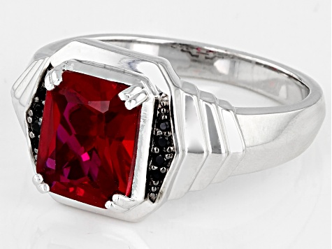 Red Lab Created Ruby Rhodium Over Sterling Silver Men's Ring 3.46ctw