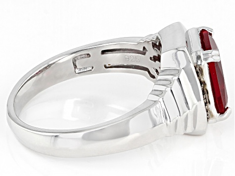 Red Lab Created Ruby Rhodium Over Sterling Silver Men's Ring 3.46ctw