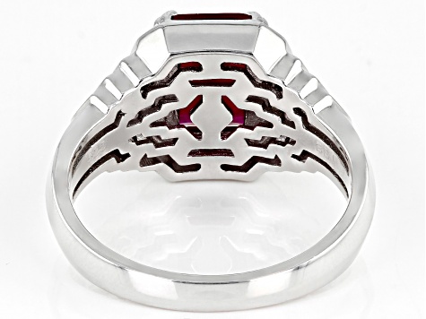 Red Lab Created Ruby Rhodium Over Sterling Silver Men's Ring 3.46ctw