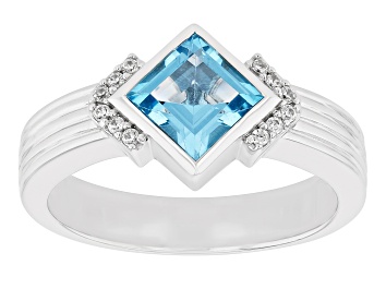 Picture of Swiss Blue Topaz Rhodium Over Sterling Silver Men's Ring 1.79ctw