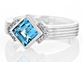 Swiss Blue Topaz Rhodium Over Sterling Silver Men's Ring 1.79ctw