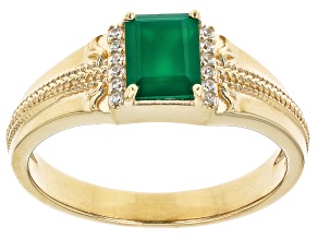 Green Onyx 18k Yellow Gold Over Sterling Silver Men's Ring 0.09ctw