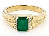 Green Onyx 18k Yellow Gold Over Sterling Silver Men's Ring 0.09ctw