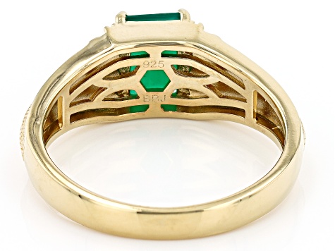 Green Onyx 18k Yellow Gold Over Sterling Silver Men's Ring 0.09ctw