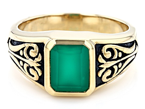 Green Onyx 18k Yellow Gold Over Sterling Silver Men's Ring