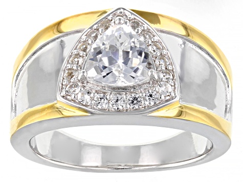 White Lab Created Sapphire Rhodium & 18k Yellow Gold Over Silver Two-Tone Men's Ring 1.83ctw