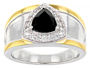 Picture of Black Spinel Rhodium & 18k Yellow Gold Over Sterling Silver Two-Tone Men's Ring 1.79ctw