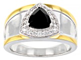 Black Spinel Rhodium & 18k Yellow Gold Over Sterling Silver Two-Tone Men's Ring 1.79ctw