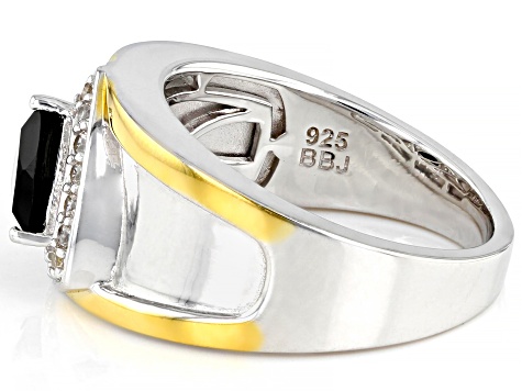 Black Spinel Rhodium & 18k Yellow Gold Over Sterling Silver Two-Tone Men's Ring 1.79ctw