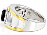 Black Spinel Rhodium & 18k Yellow Gold Over Sterling Silver Two-Tone Men's Ring 1.79ctw