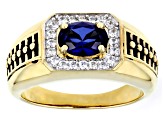 Blue Lab Created Sapphire 18k Yellow Gold Over Sterling Silver Men's Ring 1.65ctw