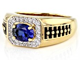 Blue Lab Created Sapphire 18k Yellow Gold Over Sterling Silver Men's Ring 1.65ctw