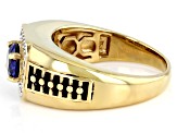 Blue Lab Created Sapphire 18k Yellow Gold Over Sterling Silver Men's Ring 1.65ctw