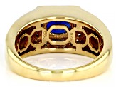 Blue Lab Created Sapphire 18k Yellow Gold Over Sterling Silver Men's Ring 1.65ctw