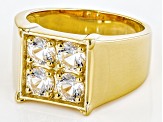 White Lab Created Sapphire 18k Yellow Gold Over Sterling Silver Men's Ring 1.92ctw