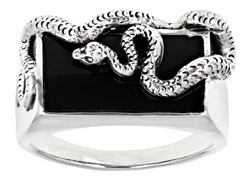 Picture of Black Onyx Rhodium Over Sterling Silver Men's Snake Ring