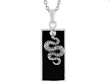 Picture of Black Onyx Rhodium Over Sterling Silver Men's Snake Pendant With Chain