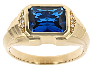 Picture of Blue Lab Created Spinel 18k Yellow Gold Over Sterling Silver Men's Ring 3.74ctw