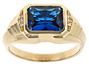 Blue Lab Created Spinel 18k Yellow Gold Over Sterling Silver Men's Ring 3.74ctw