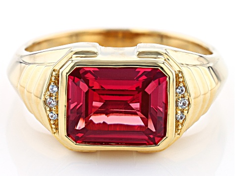 Orange Lab Created Padparadscha Sapphire 18k Yellow Gold Over Sterling Silver Men's Ring 5.57ctw