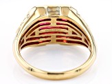 Orange Lab Created Padparadscha Sapphire 18k Yellow Gold Over Sterling Silver Men's Ring 5.57ctw