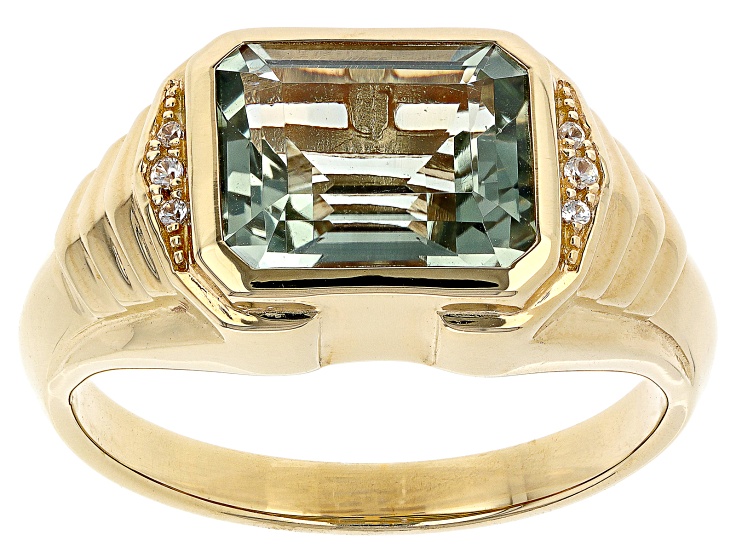 Green Prasiolite 18k Yellow Gold Over Sterling Silver Men's Ring 3.61ctw