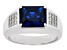 Blue Lab Created Spinel Rhodium Over Sterling Silver Men's Ring 4.02ctw