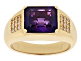 Purple African Amethyst 18k Yellow Gold Over Sterling Silver Men's Ring