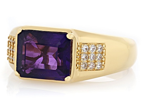 Purple African Amethyst 18k Yellow Gold Over Sterling Silver Men's Ring ...