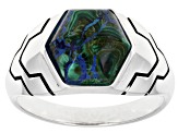 Green Azurmalachite Rhodium Over Sterling Silver Men's Ring