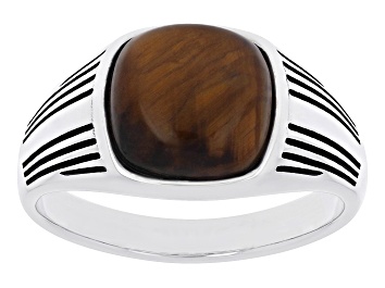 Picture of Brown Tigers Eye Rhodium Over Sterling Silver Men's Ring