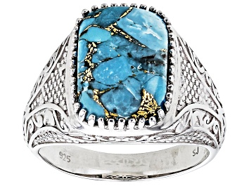 Picture of Blue Turquoise Rhodium Over Sterling Silver Solitaire Men's Ring