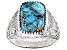Blue Turquoise Rhodium Over Sterling Silver Solitaire Men's Ring