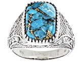 Blue Turquoise Rhodium Over Sterling Silver Solitaire Men's Ring