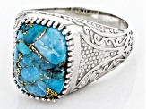 Blue Turquoise Rhodium Over Sterling Silver Solitaire Men's Ring