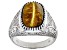 Brown Tigers Eye Rhodium Over Sterling Silver Solitaire Men's Ring