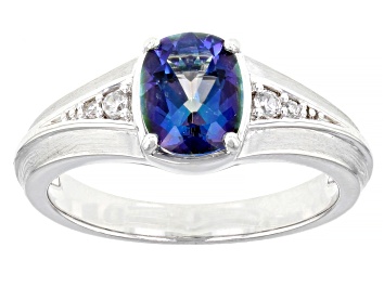 Picture of Blue Petalite Rhodium Over Sterling Silver Men's ring 1.65ctw