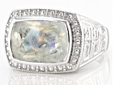 White Rainbow Moonstone Rhodium Over Sterling Silver Men's Ring