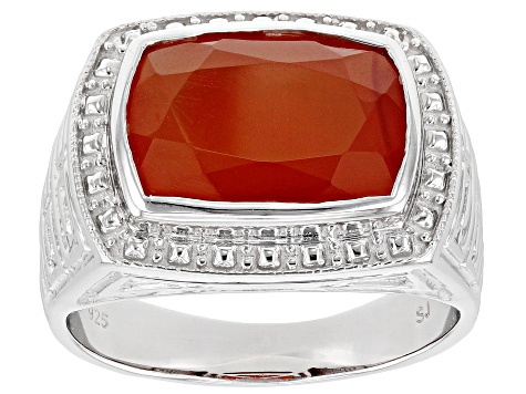 Orange Carnelian Rhodium Over Sterling Silver Men's Ring