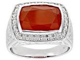 Orange Carnelian Rhodium Over Sterling Silver Men's Ring