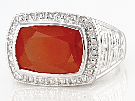 Orange Carnelian Rhodium Over Sterling Silver Men's Ring