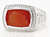 Orange Carnelian Rhodium Over Sterling Silver Men's Ring