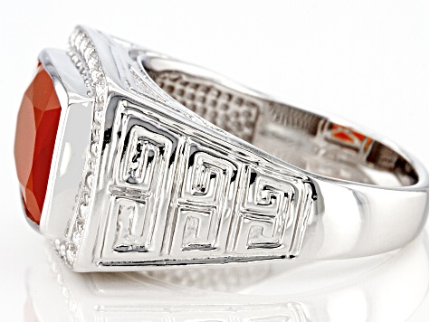 Orange Carnelian Rhodium Over Sterling Silver Men's Ring