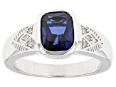 Blue Lab Created Sapphire Rhodium Over Sterling Silver Men's Ring 4.03ctw