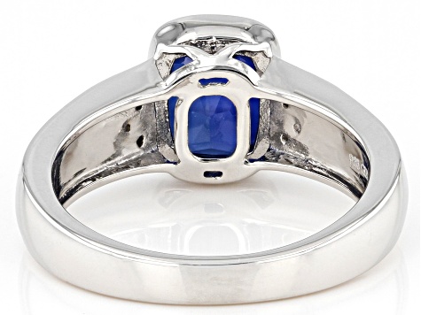 Blue Lab Created Sapphire Rhodium Over Sterling Silver Men's Ring 4.03ctw