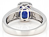Blue Lab Created Sapphire Rhodium Over Sterling Silver Men's Ring 4.03ctw