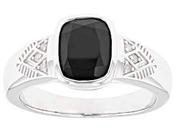 Picture of Black Onyx Rhodium Over Sterling Silver Men's Ring 2.70ctw
