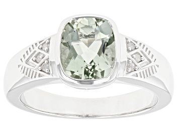 Picture of Green Prasiolite Rhodium Over Sterling Silver Men's Ring 2.35ctw